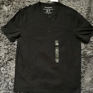 Banana Republic Black Short-Sleeve Henley Shirt